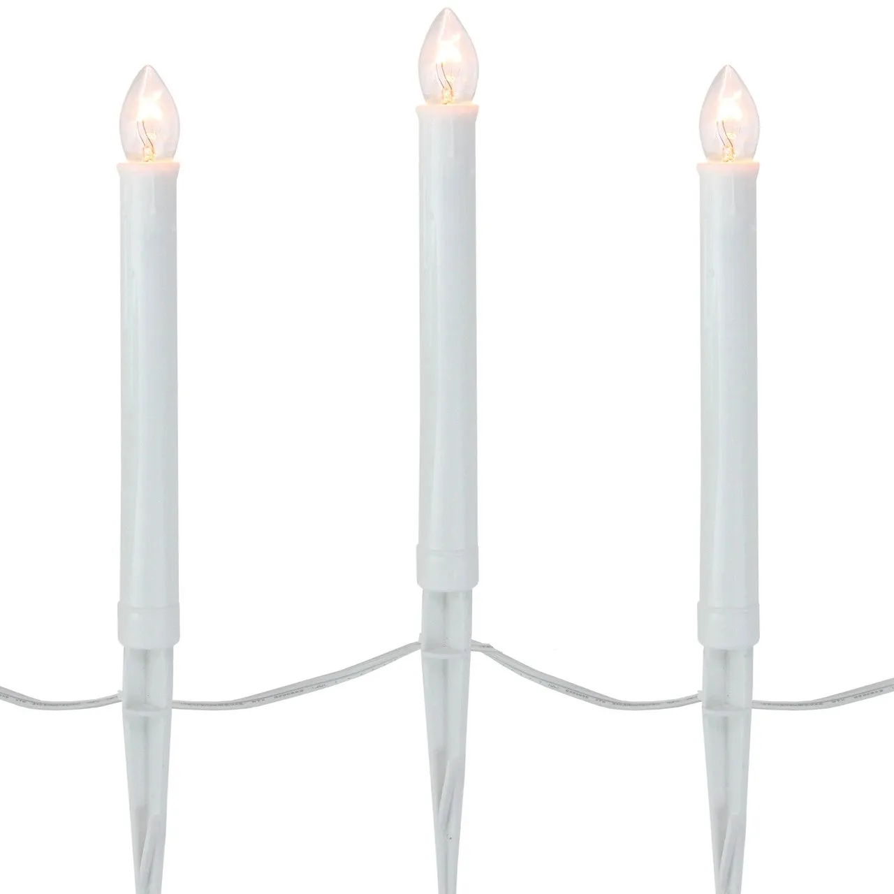 10 White C7 Candle Pathway Markers Christmas Lights - 8" White Wire