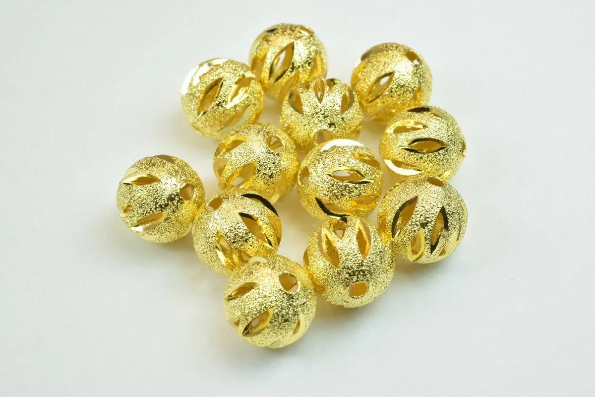 100 PCs Gold Plated Carved Round Beads 8mm/10mm Diamond Cut