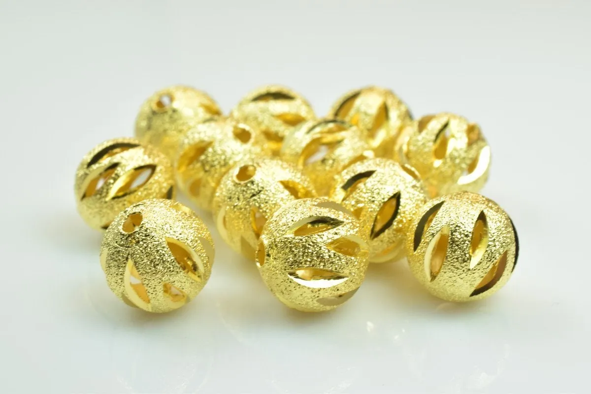 100 PCs Gold Plated Carved Round Beads 8mm/10mm Diamond Cut