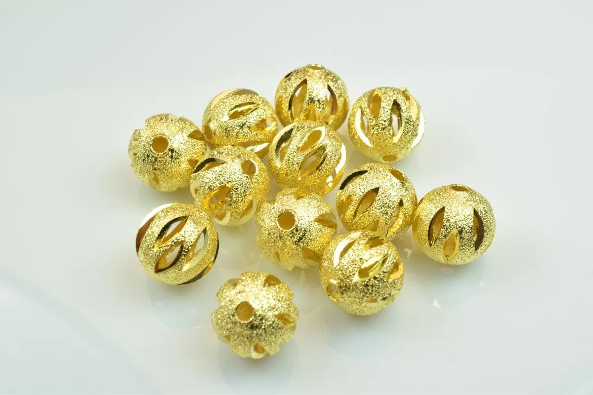 100 PCs Gold Plated Carved Round Beads 8mm/10mm Diamond Cut
