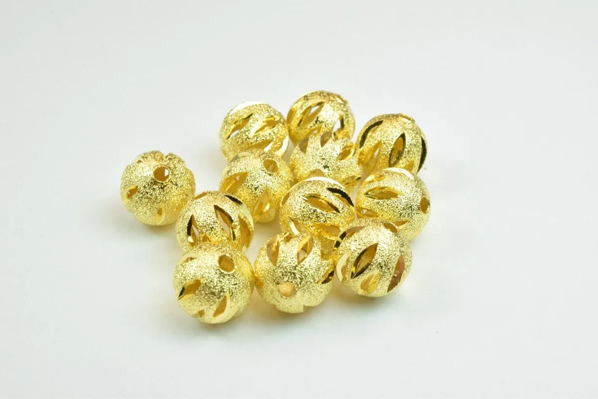 100 PCs Gold Plated Carved Round Beads 8mm/10mm Diamond Cut