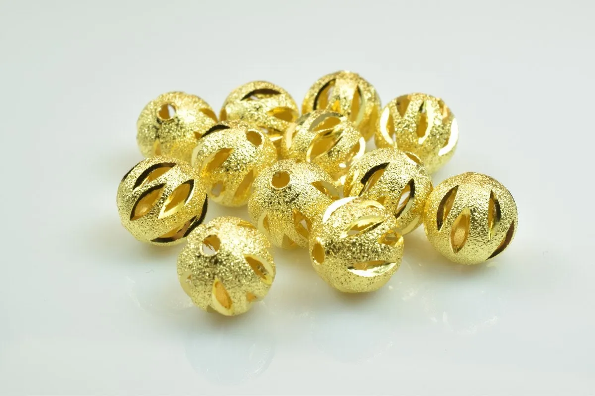 100 PCs Gold Plated Carved Round Beads 8mm/10mm Diamond Cut