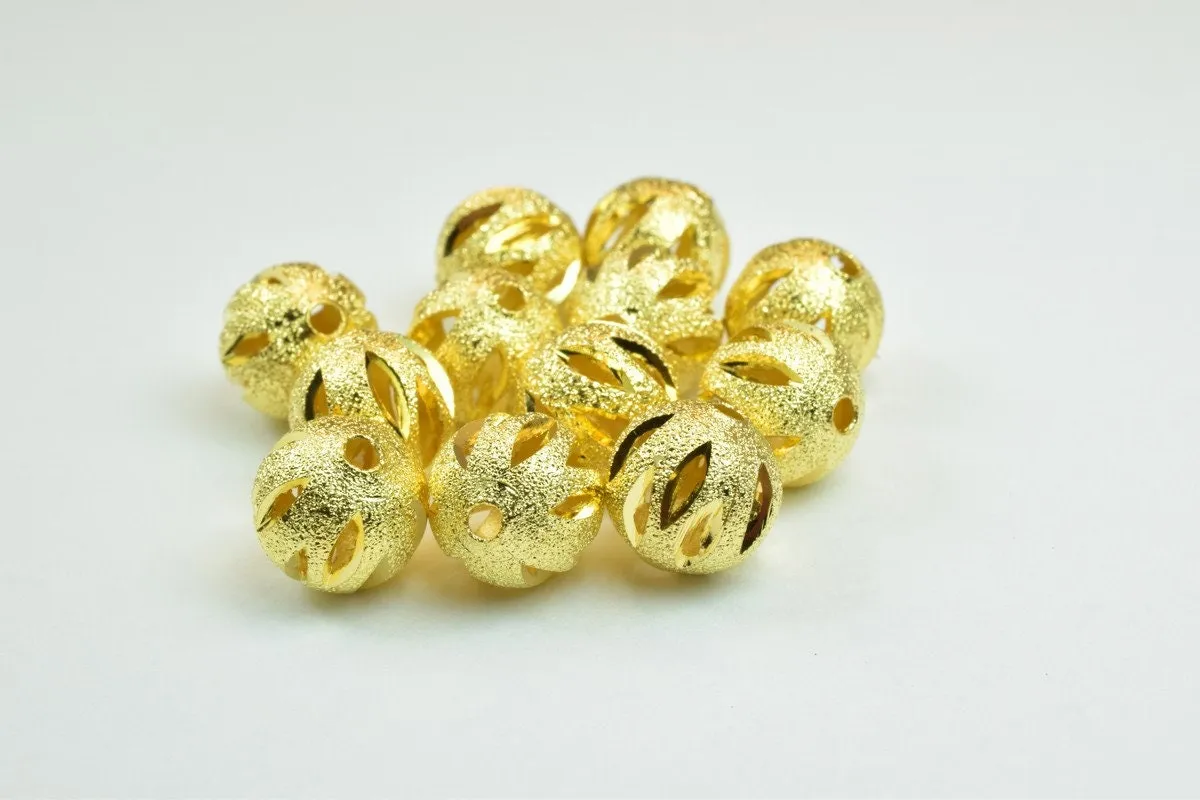 100 PCs Gold Plated Carved Round Beads 8mm/10mm Diamond Cut