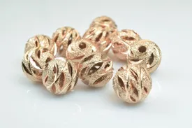 100 PCs Rose Gold Plated Carved Round Beads 6mm/8mm/10mm Diamond Cut For Jewelry Making