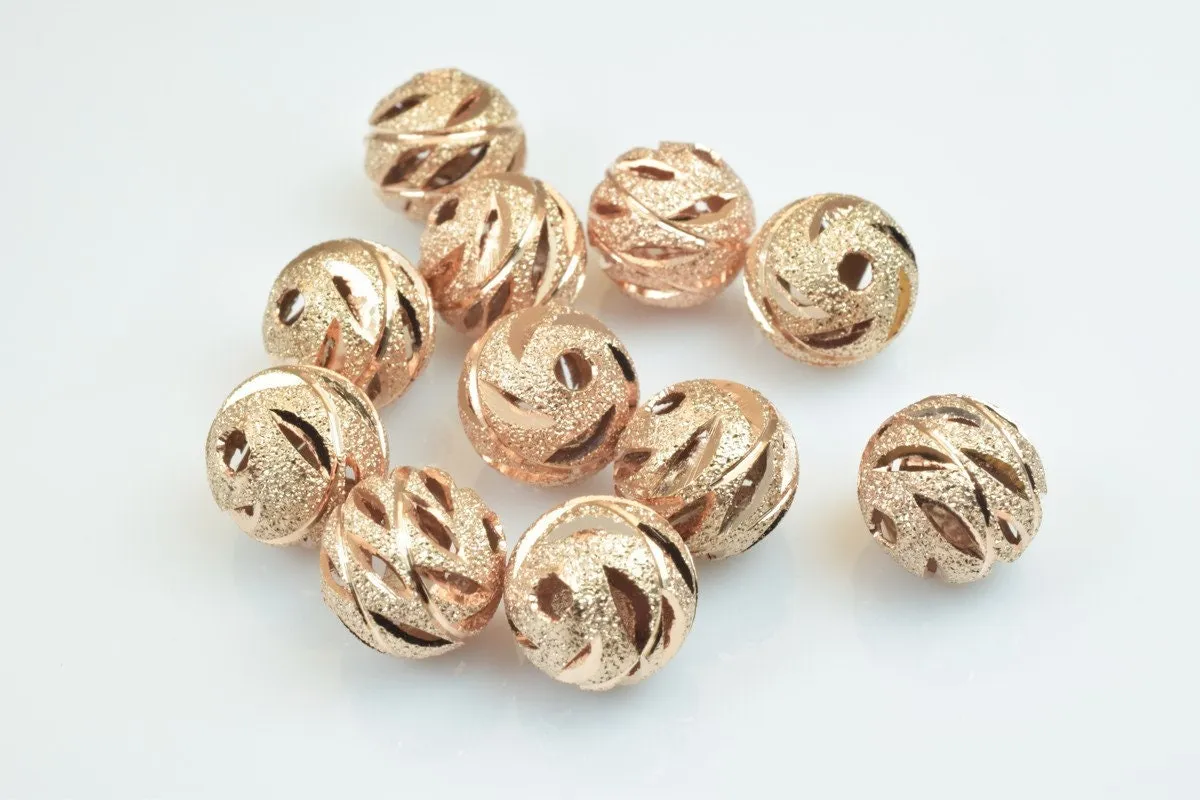 100 PCs Rose Gold Plated Carved Round Beads 6mm/8mm/10mm Diamond Cut For Jewelry Making