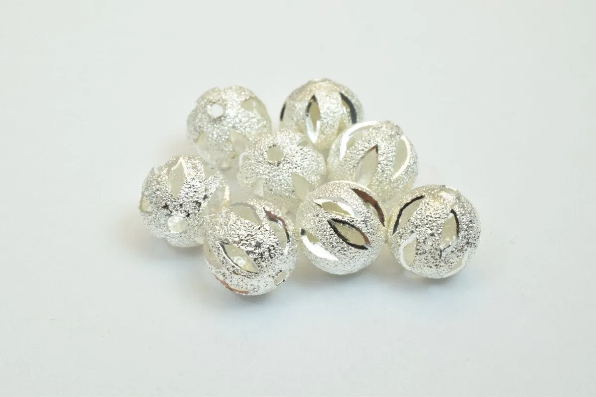 100 PCs Silver Plated Carved Round Beads 8mm/10mm Diamond Cut