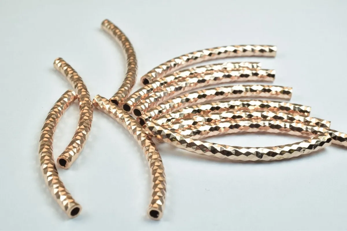 12 PCs Curve Tube Jewelry Finding Beads  3x40mm/3x45mm/3x50mm Diamond Cut Gold/Silver/ RoseGold For Jewelry Making