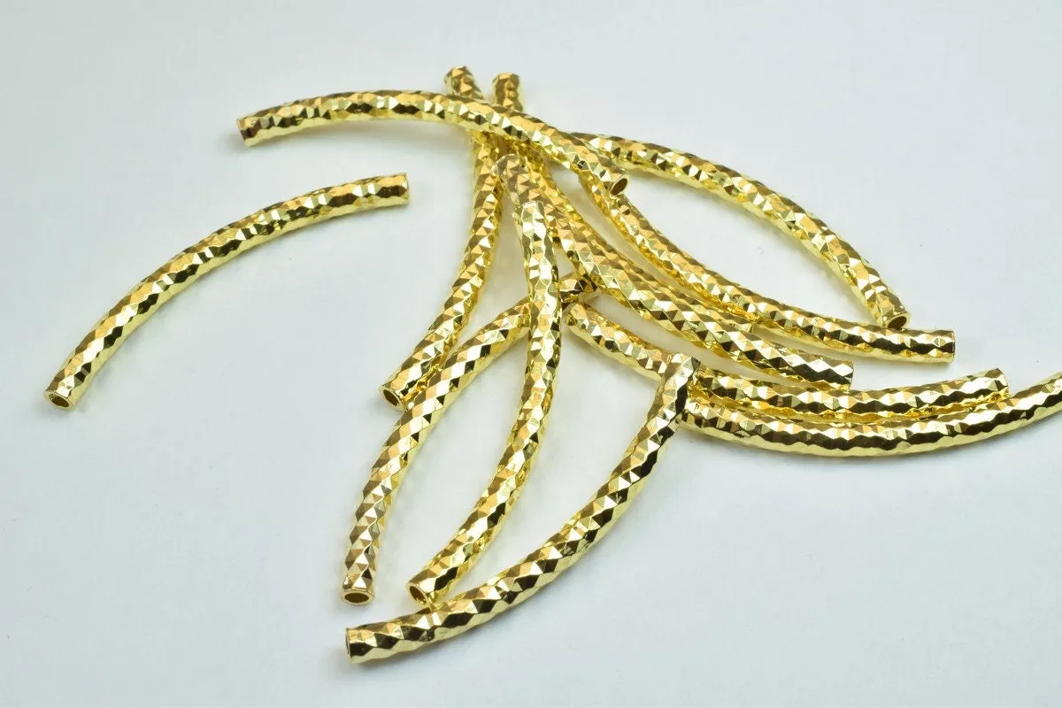 12 PCs Curve Tube Jewelry Finding Beads  3x40mm/3x45mm/3x50mm Diamond Cut Gold/Silver/ RoseGold For Jewelry Making