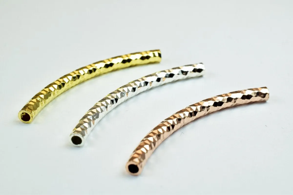 12 PCs Curve Tube Jewelry Finding Beads  3x40mm/3x45mm/3x50mm Diamond Cut Gold/Silver/ RoseGold For Jewelry Making