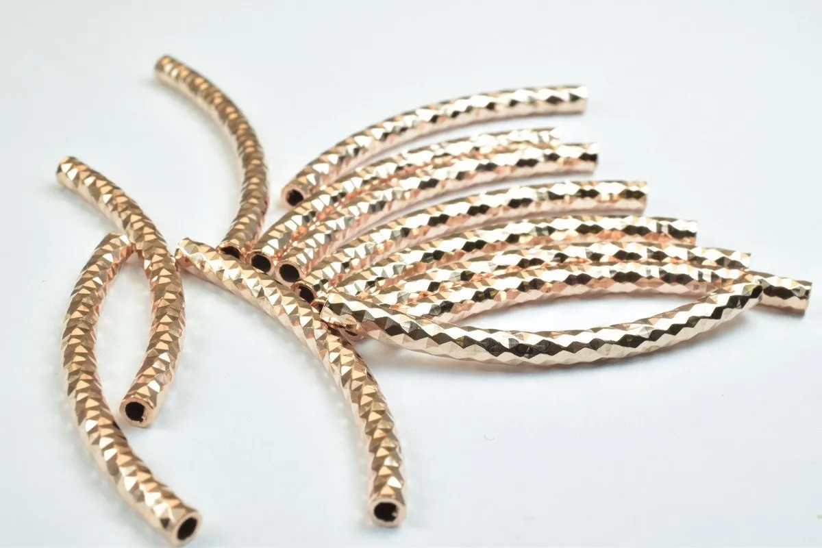 12 PCs Curve Tube Jewelry Finding Beads  3x40mm/3x45mm/3x50mm Diamond Cut Gold/Silver/ RoseGold For Jewelry Making