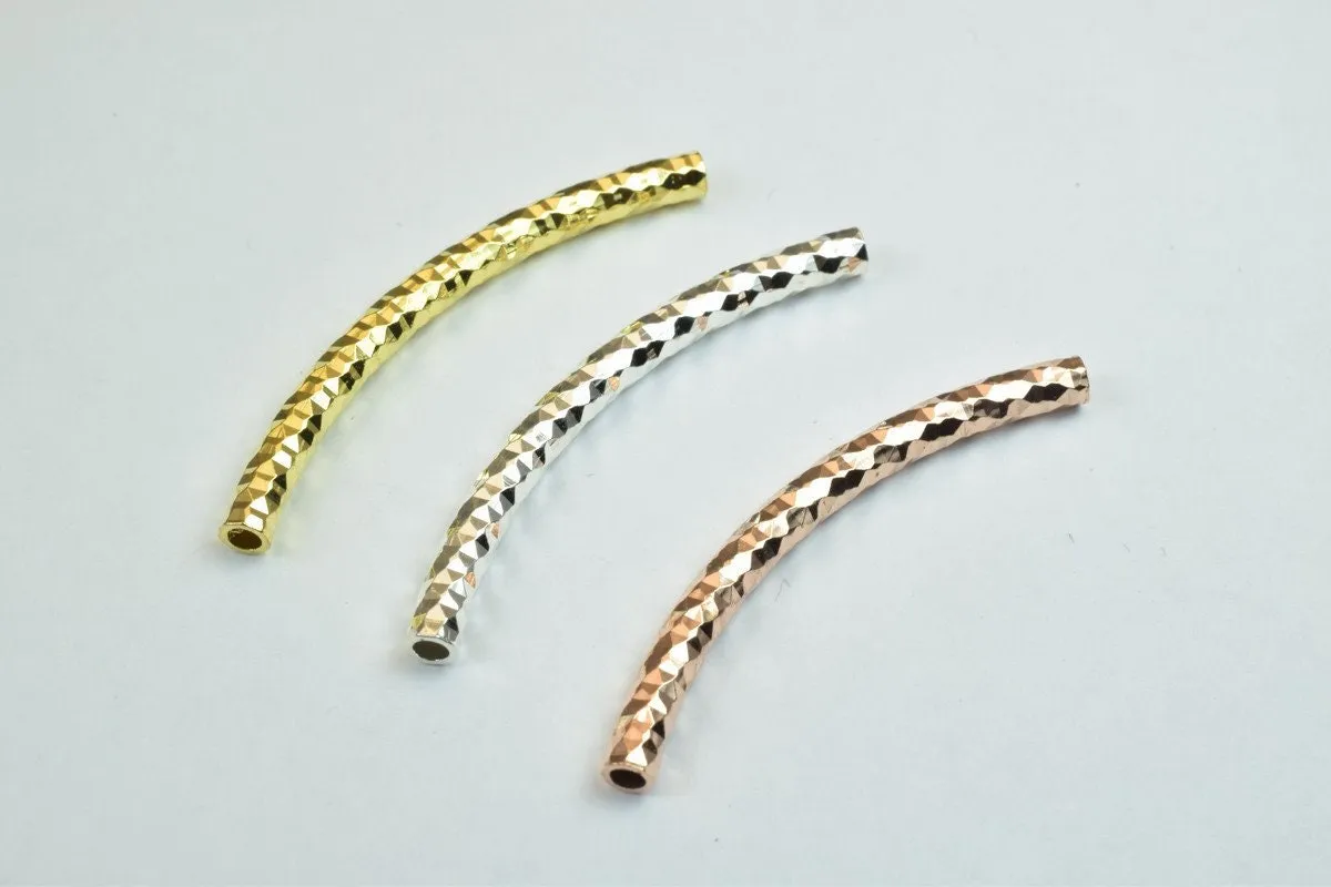 12 PCs Curve Tube Jewelry Finding Beads  3x40mm/3x45mm/3x50mm Diamond Cut Gold/Silver/ RoseGold For Jewelry Making
