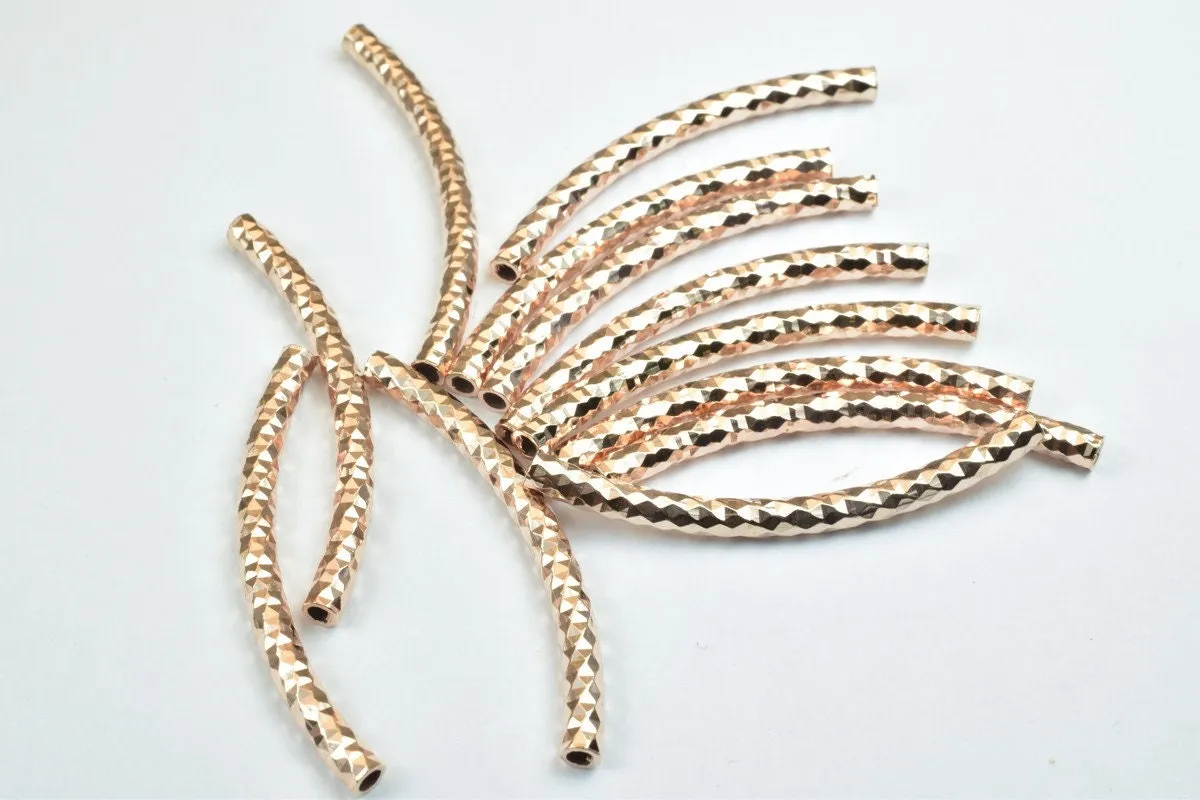 12 PCs Curve Tube Jewelry Finding Beads  3x40mm/3x45mm/3x50mm Diamond Cut Gold/Silver/ RoseGold For Jewelry Making