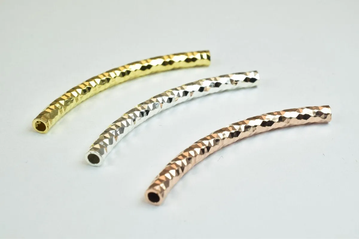 12 PCs Curve Tube Jewelry Finding Beads  3x40mm/3x45mm/3x50mm Diamond Cut Gold/Silver/ RoseGold For Jewelry Making