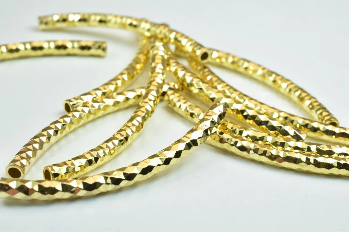 12 PCs Curve Tube Jewelry Finding Beads  3x40mm/3x45mm/3x50mm Diamond Cut Gold/Silver/ RoseGold For Jewelry Making