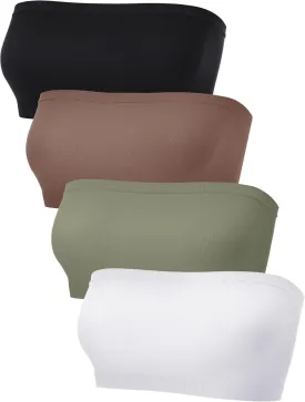 4 Pieces Women's Bandeau Bra Strapless Bralette Seamless Bandeau Non-Padded Stretch Top Bra