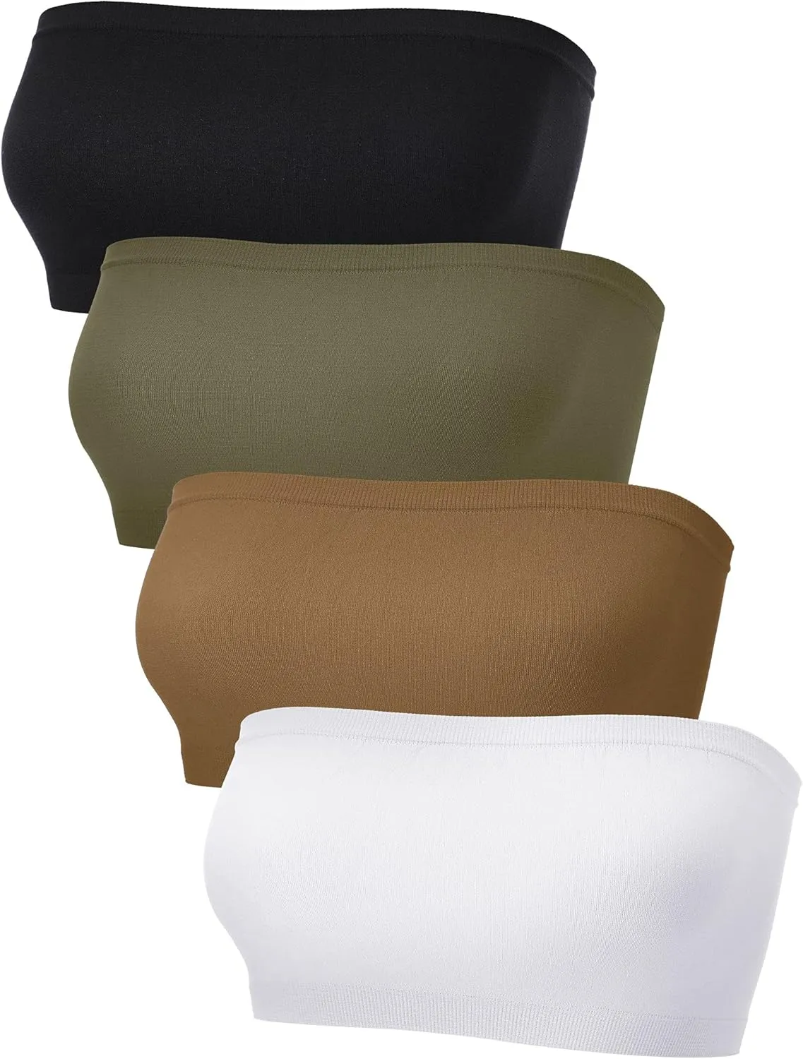 4 Pieces Women's Bandeau Bra Strapless Bralette Seamless Bandeau Non-Padded Stretch Top Bra