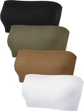 4 Pieces Women's Bandeau Bra Strapless Bralette Seamless Bandeau Non-Padded Stretch Top Bra