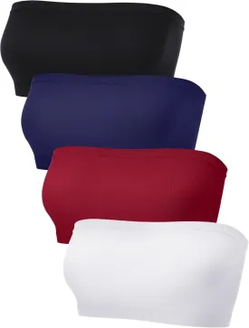 4 Pieces Women's Bandeau Bra Strapless Bralette Seamless Bandeau Non-Padded Stretch Top Bra
