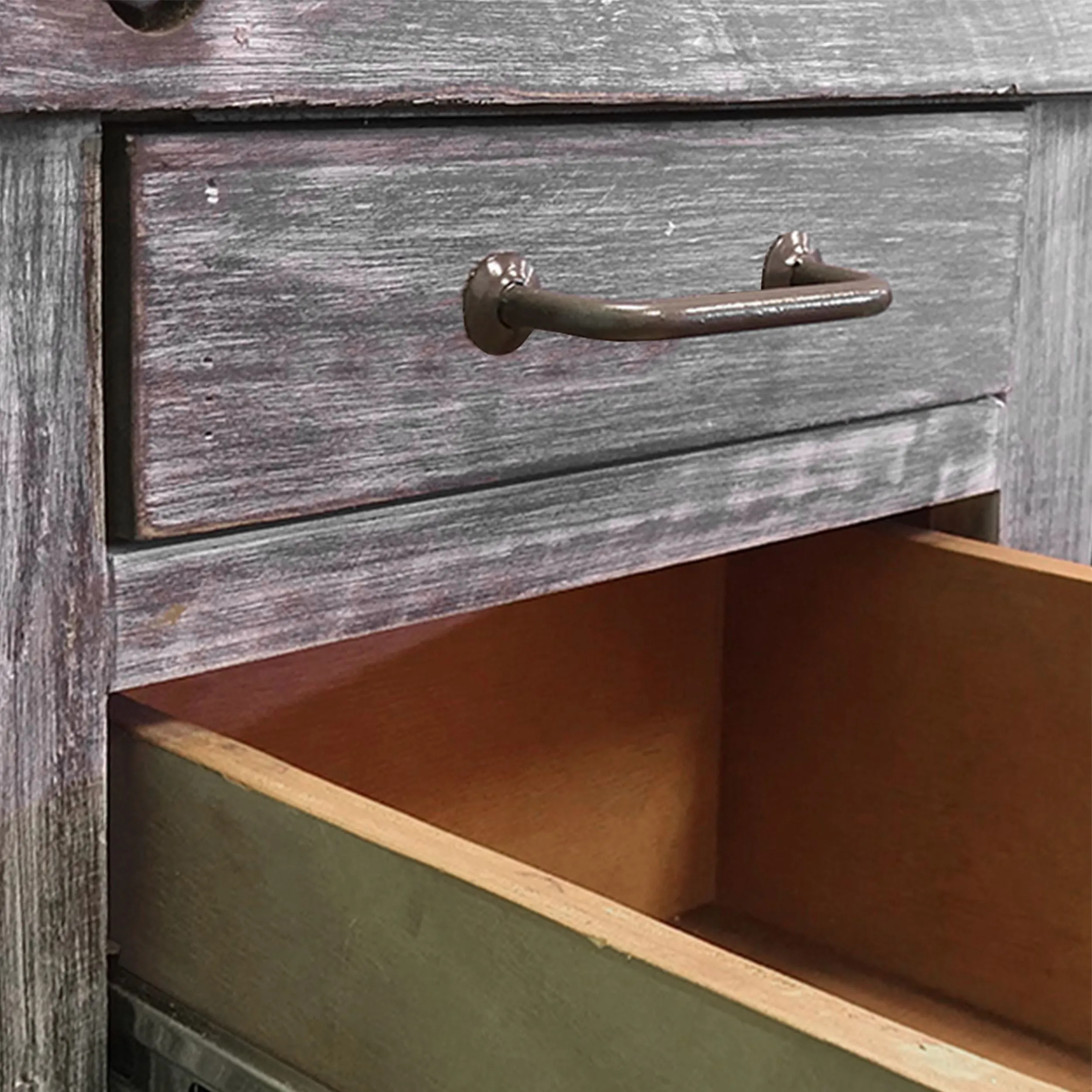 61 Inch Rustic Style Home Office Desk, Brazilian Pine, 4 Drawers, Distressed Gray