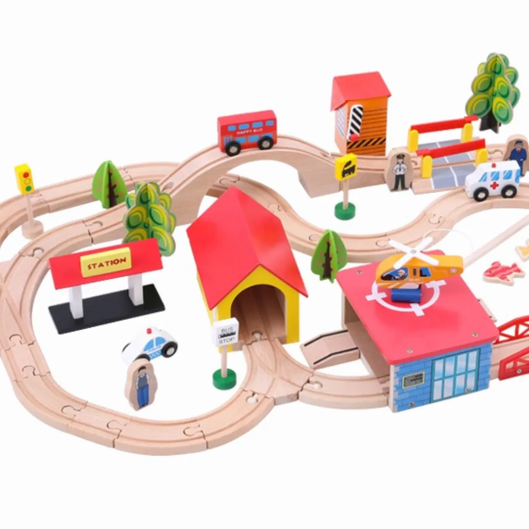 69 Pieces Beech Wood Train Track Set