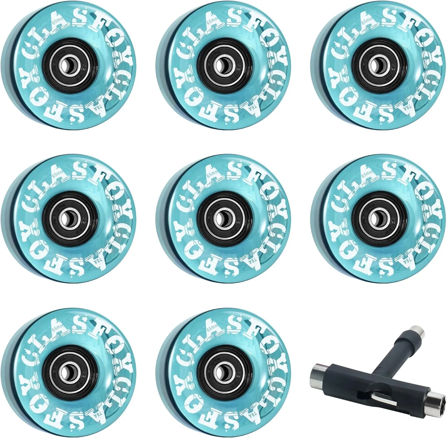 78A Indoor or Outdoor 65x35mm Quad Roller Skate Wheels with ABEC-9 Bearings 8 Pcs