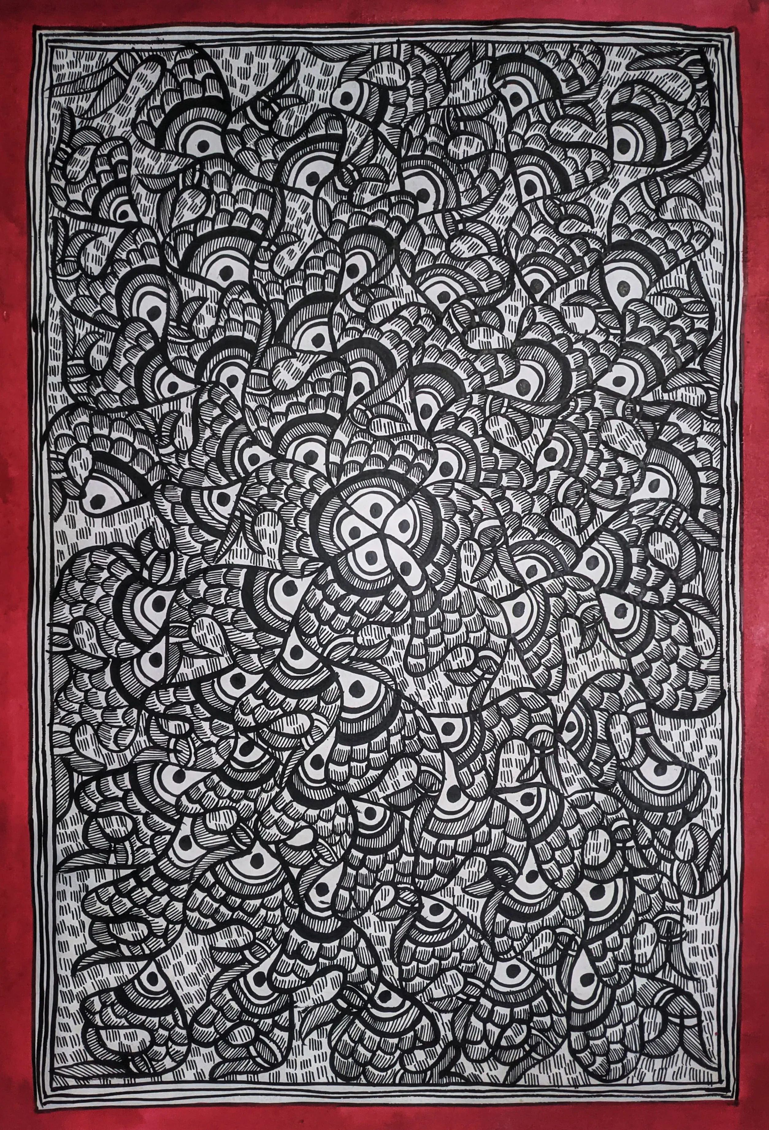 A School of Fishes in Madhubani by Ambika Devi