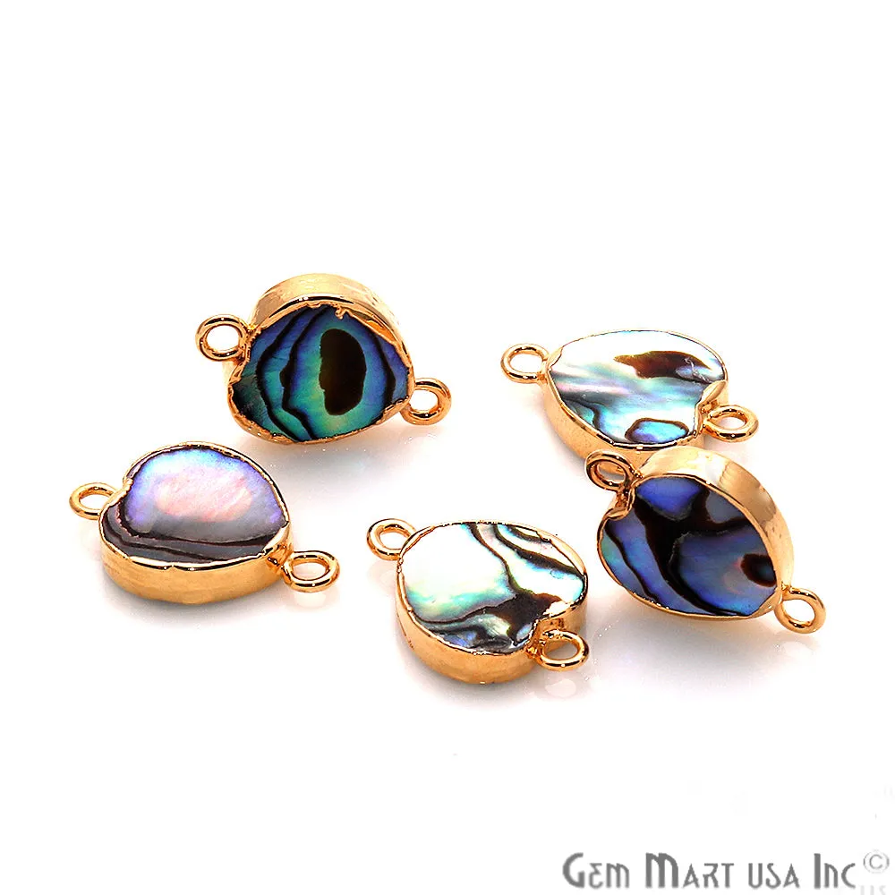 Abalone Shell Heart Gold Electroplated Double Bail 12mm Gemstone Connector