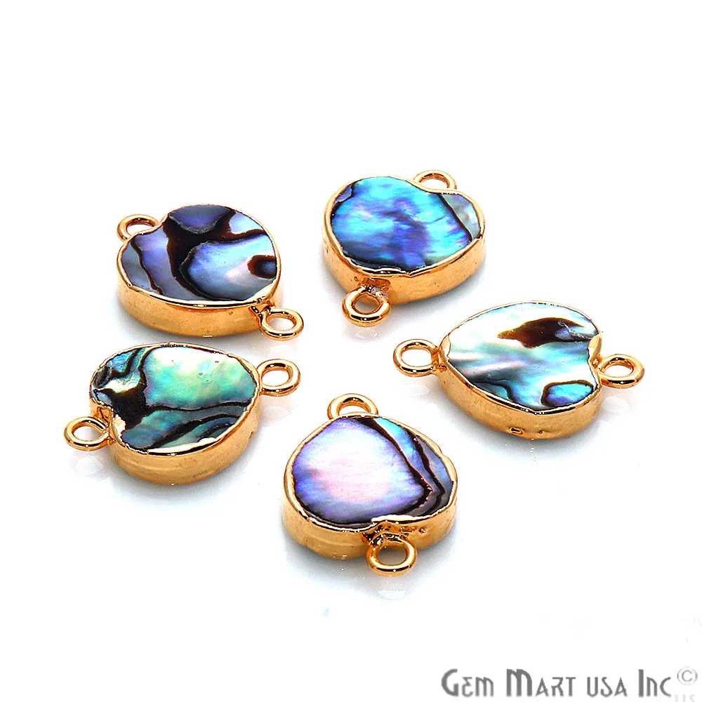 Abalone Shell Heart Gold Electroplated Double Bail 12mm Gemstone Connector