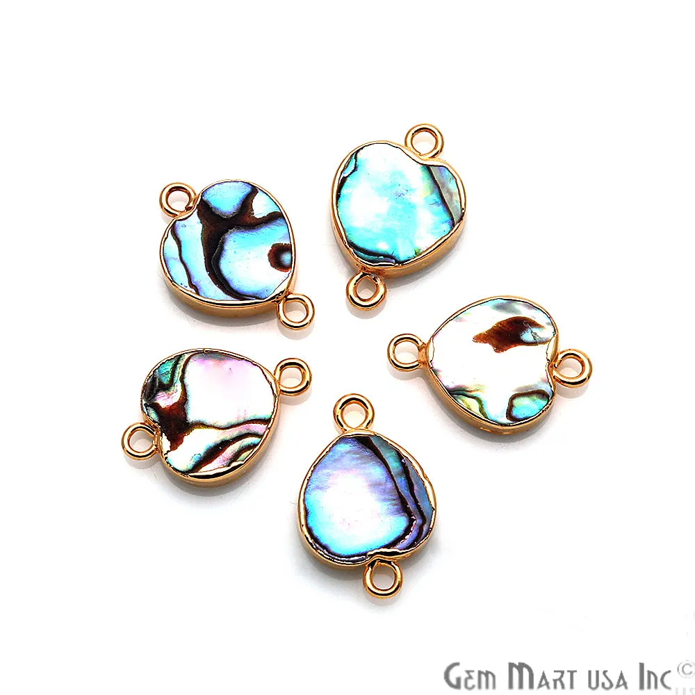 Abalone Shell Heart Gold Electroplated Double Bail 12mm Gemstone Connector