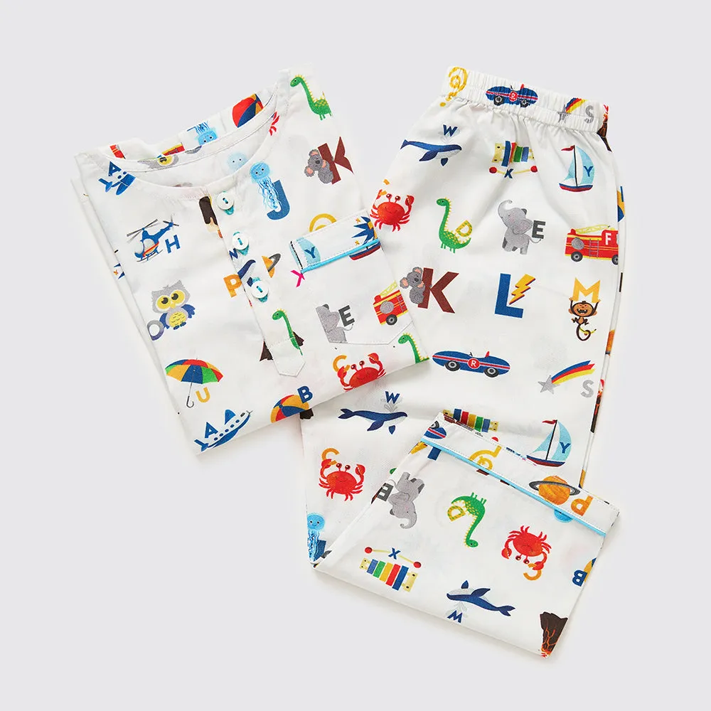 Alphabets Blue Organic Pajama Set