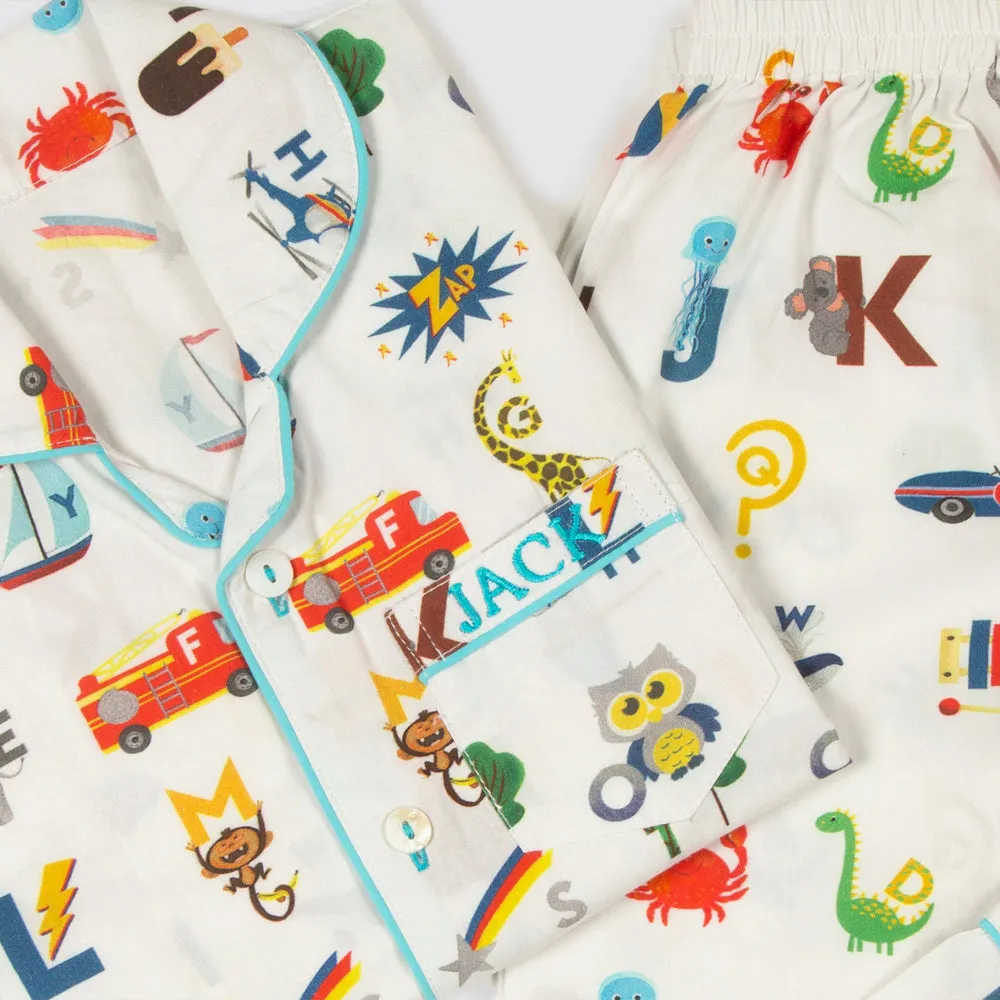 Alphabets Blue Organic Pajama Set