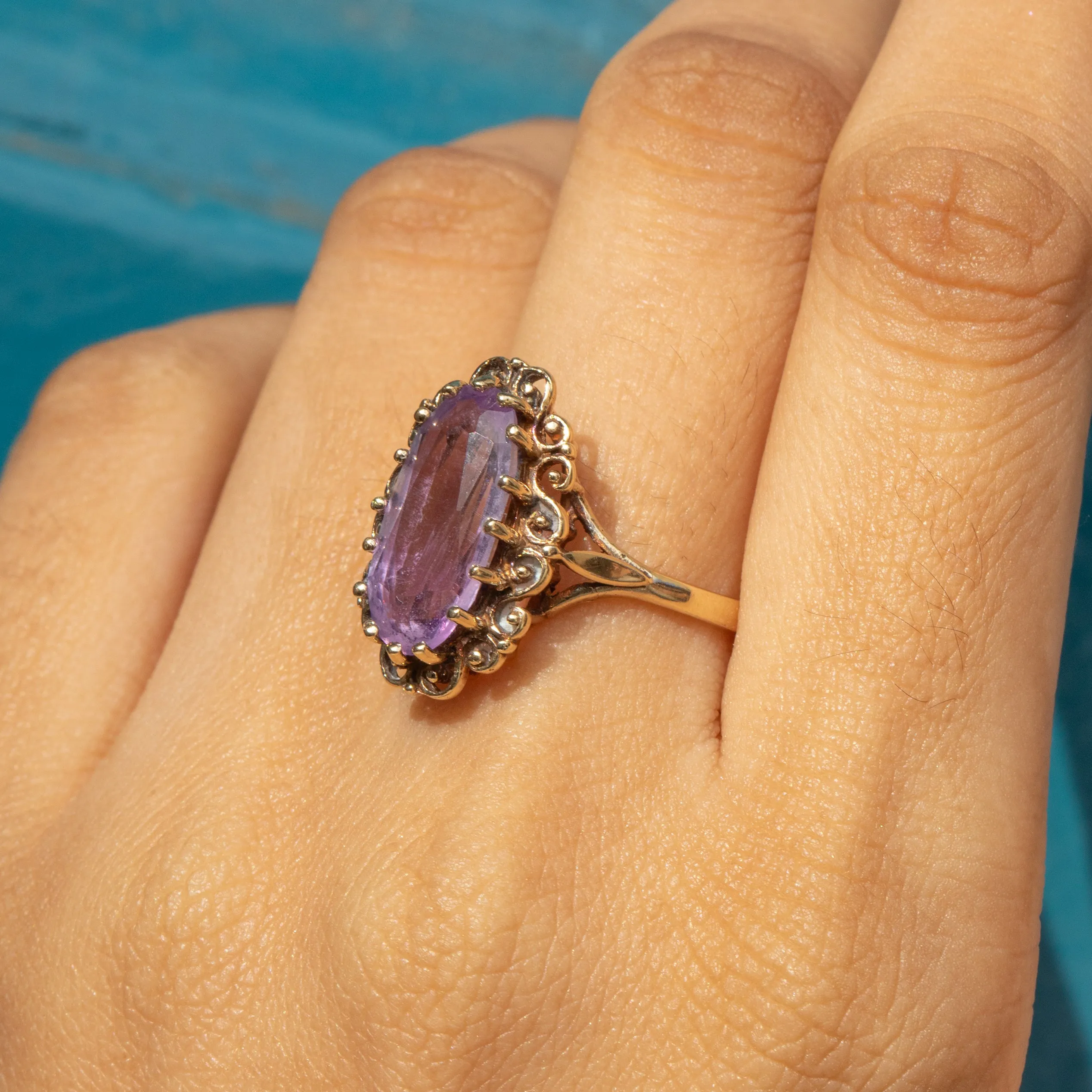 Antique 9ct Gold Amethyst Cocktail Ring, 1.08ct.