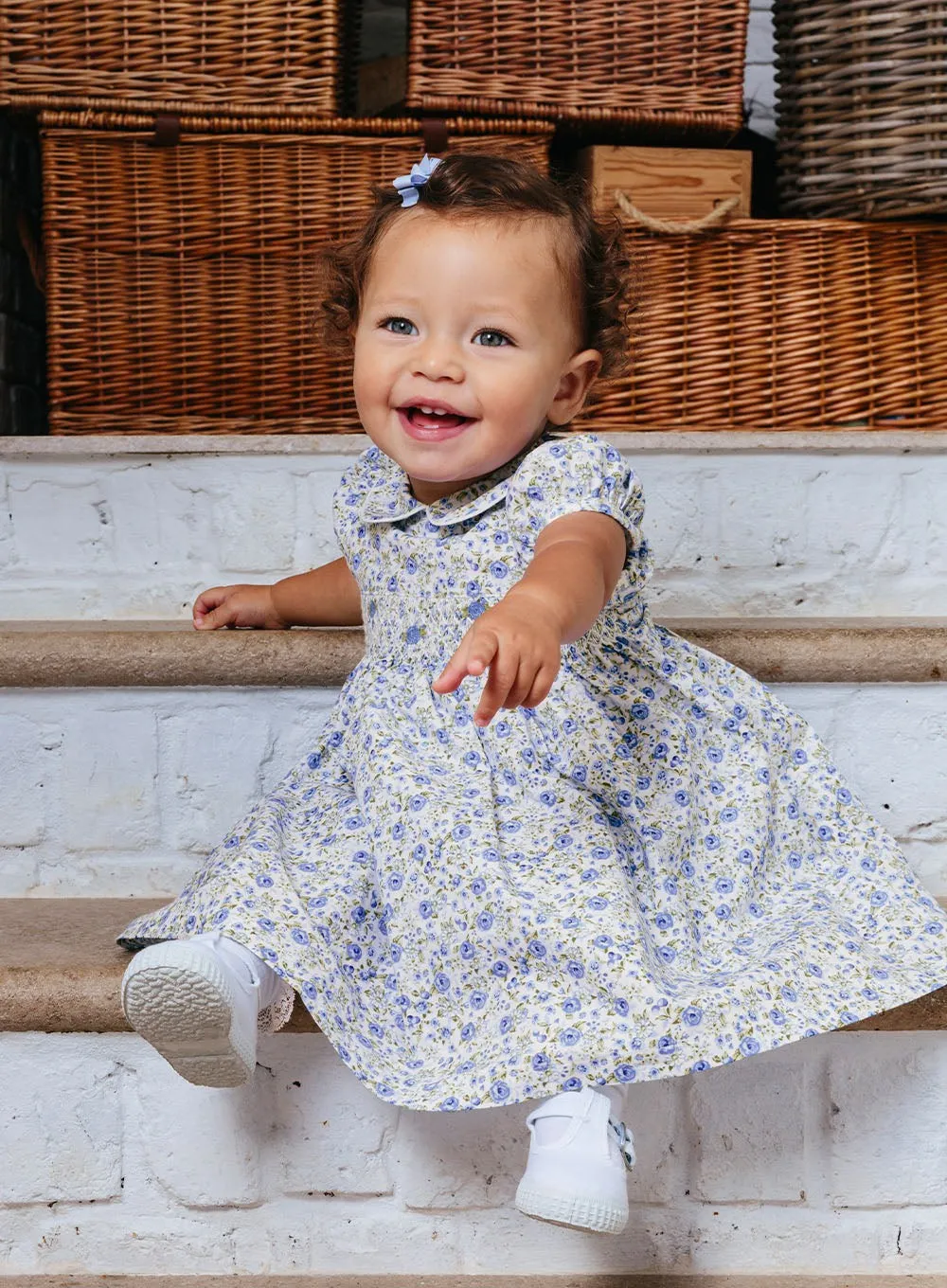 Baby Catherine Smocked Dress in Blue Rose