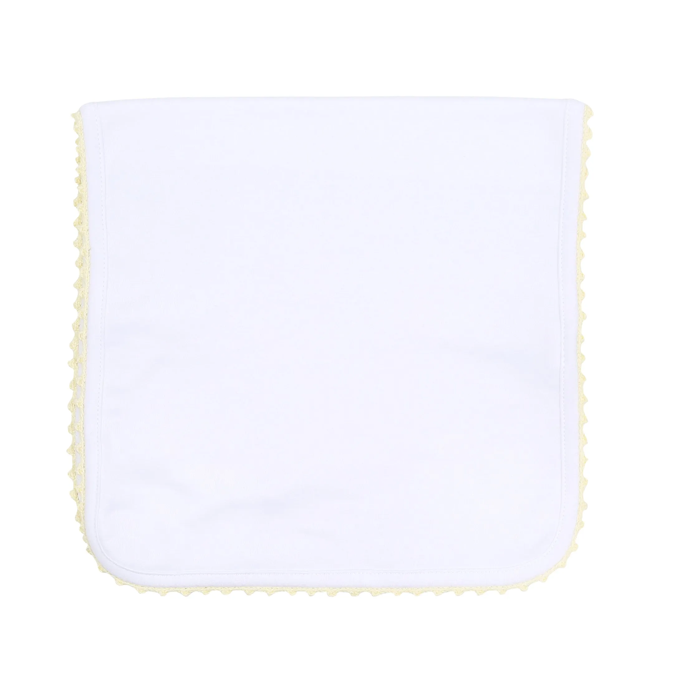 Baby Joy Burp Cloth with Yellow Crochet Trim