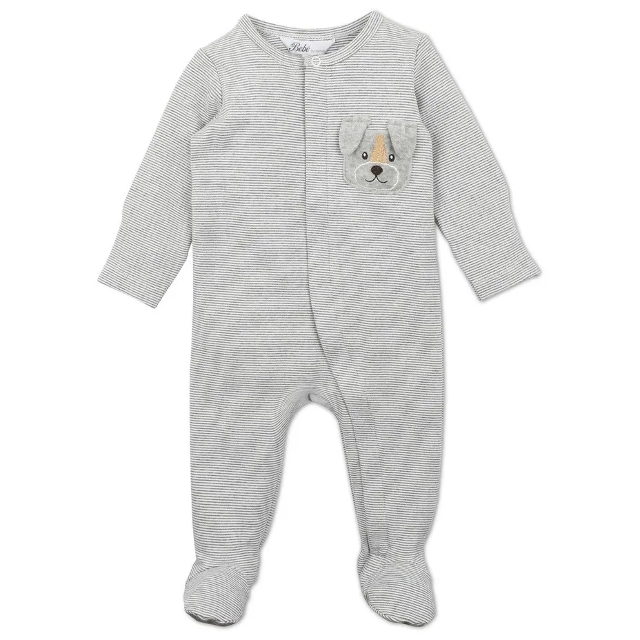 Bebe Organic Long Sleeve Zip Onesie - Austin Print - Grey Cloud