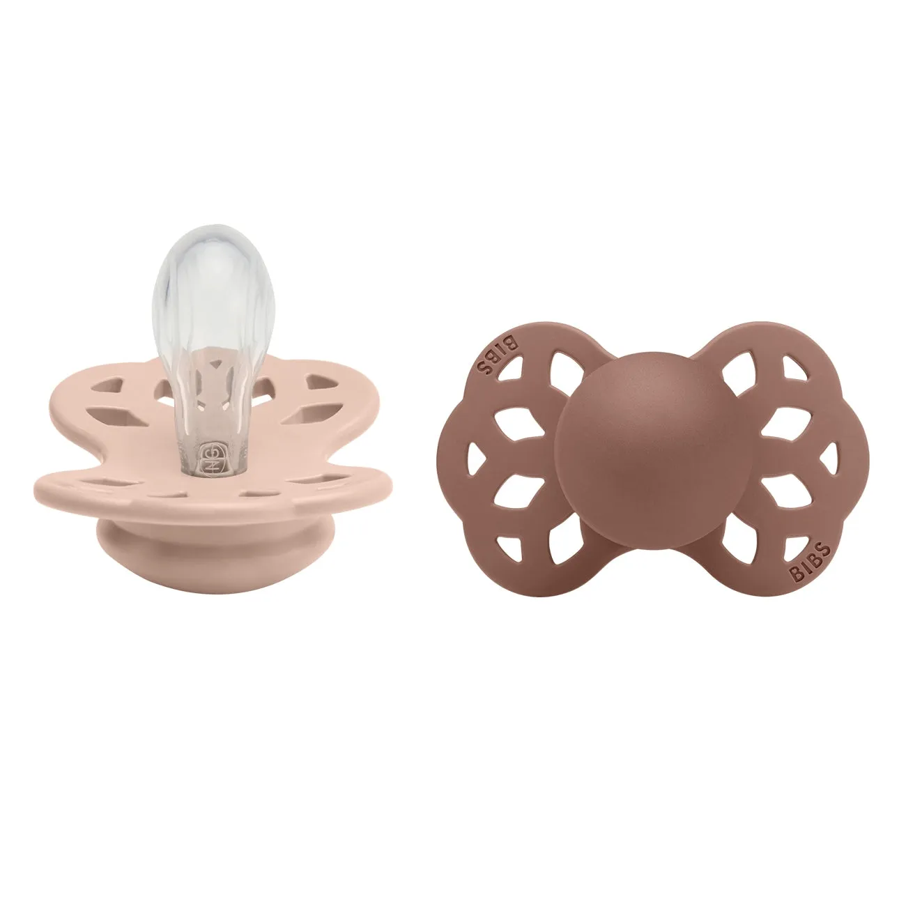 Bibs Infinity Silicone Symmetrical Pacifier 2-pack Blush/Woodchuck