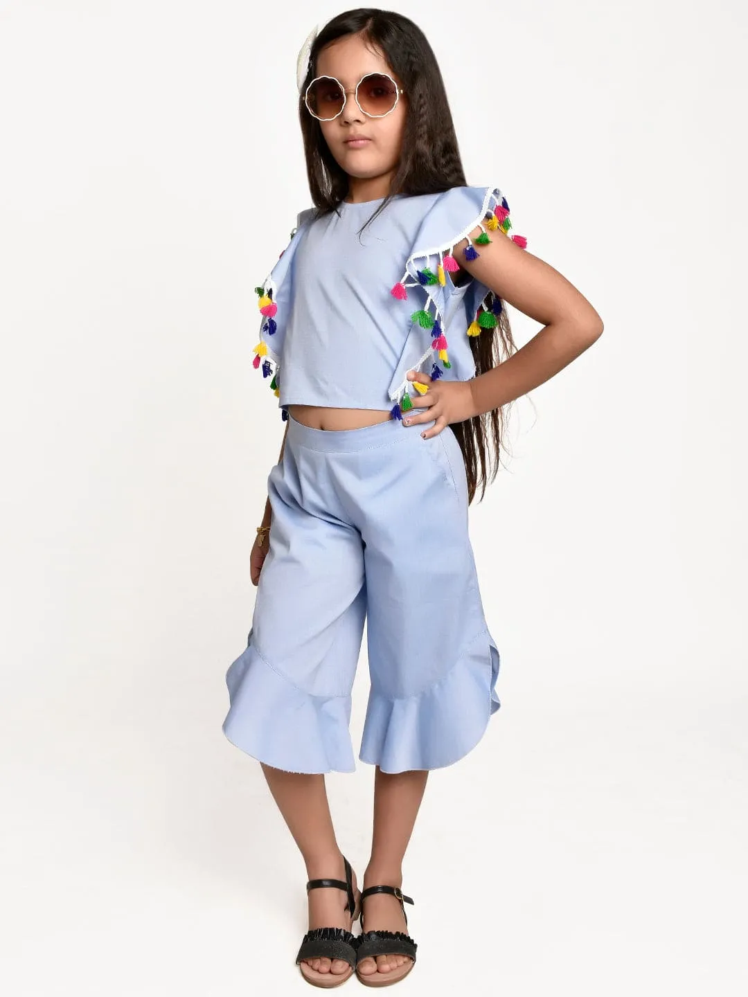 Blue Culotte and top Set with Lace