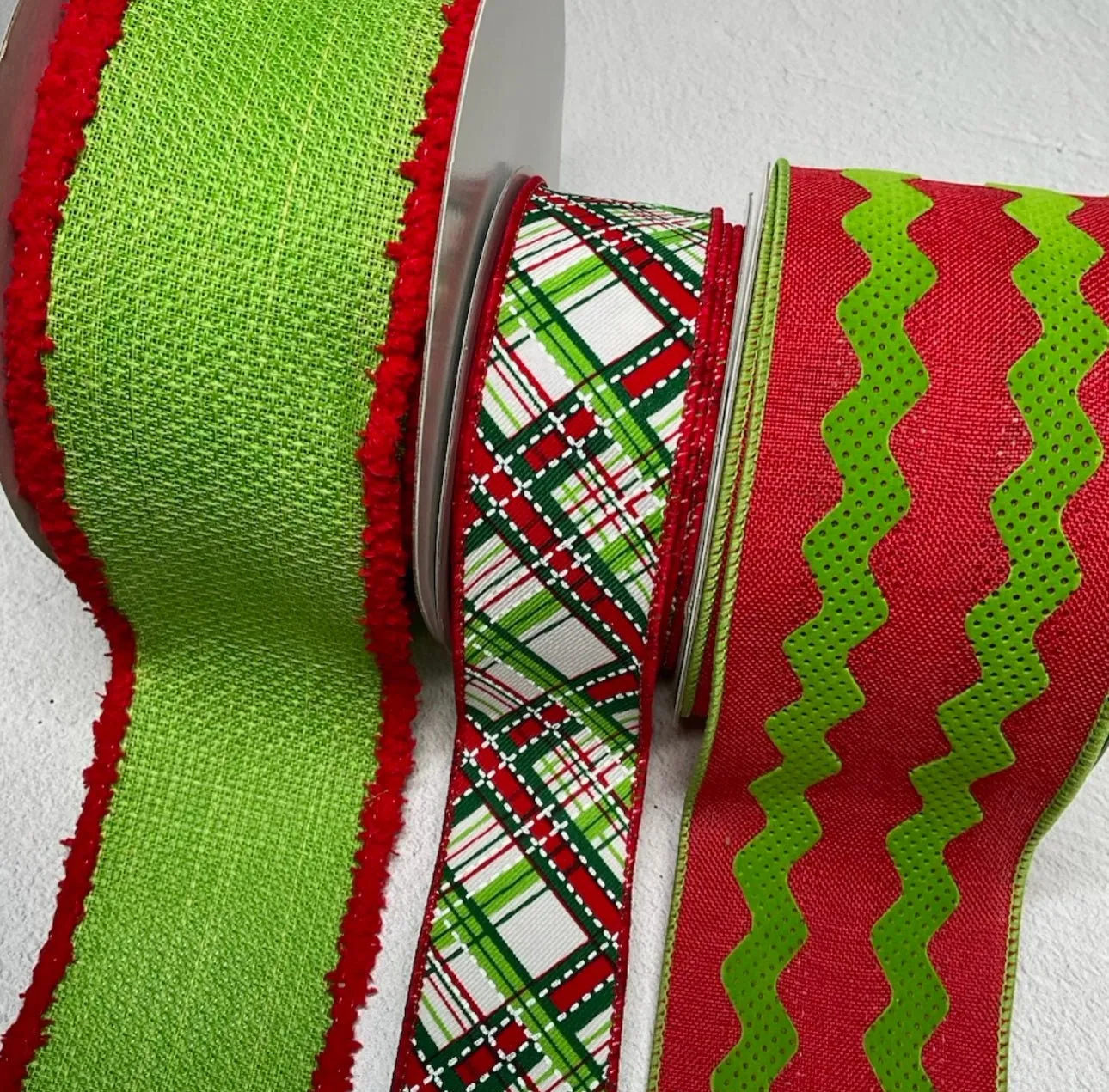 Bow bundle Lime and red plaid x 3 ribbons