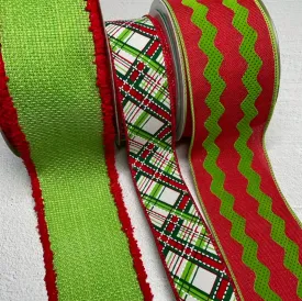 Bow bundle Lime and red plaid x 3 ribbons