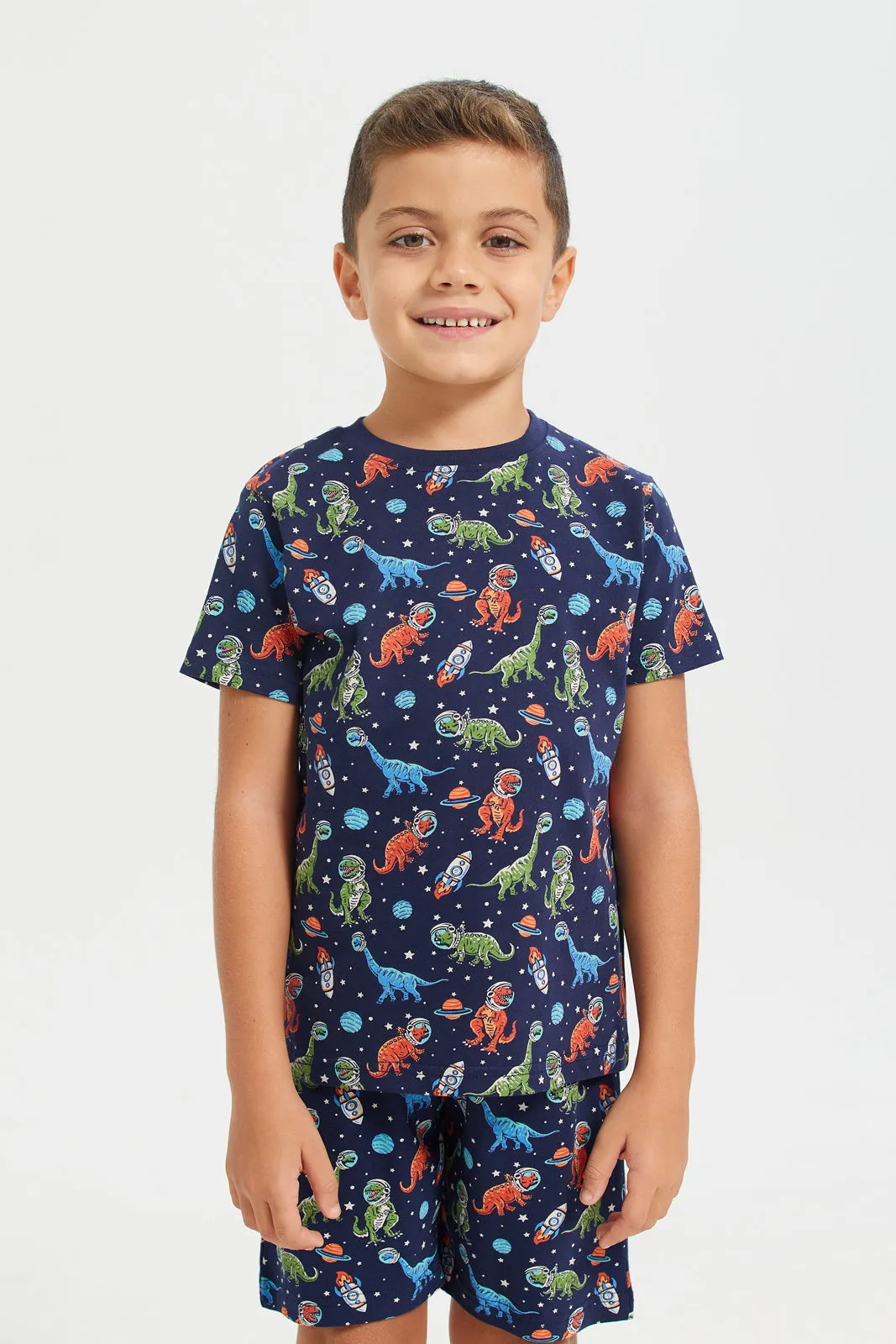 Boys Blue Printed Night Wear Set (2 Piece)