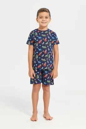 Boys Blue Printed Night Wear Set (2 Piece)