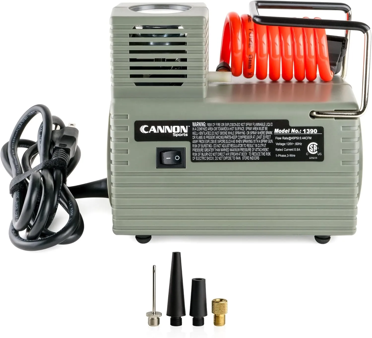 Cannon Sports Electric Ball Inflator Pump with Pressure Gauge  Powerful 1/8 HP Oil-Less Compressor, Inflates Balls, Exercise Balls, Tires, Pool Floats, Air Mattresses, and More