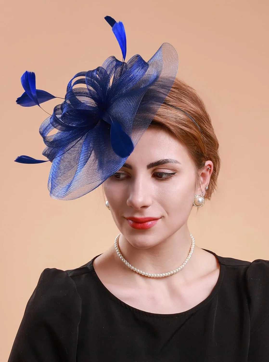 Cizoe Fascinator Hats for Womens 50s Tea Party Headwear with Feather Flower Cocktail Wedding Church Derby Hat