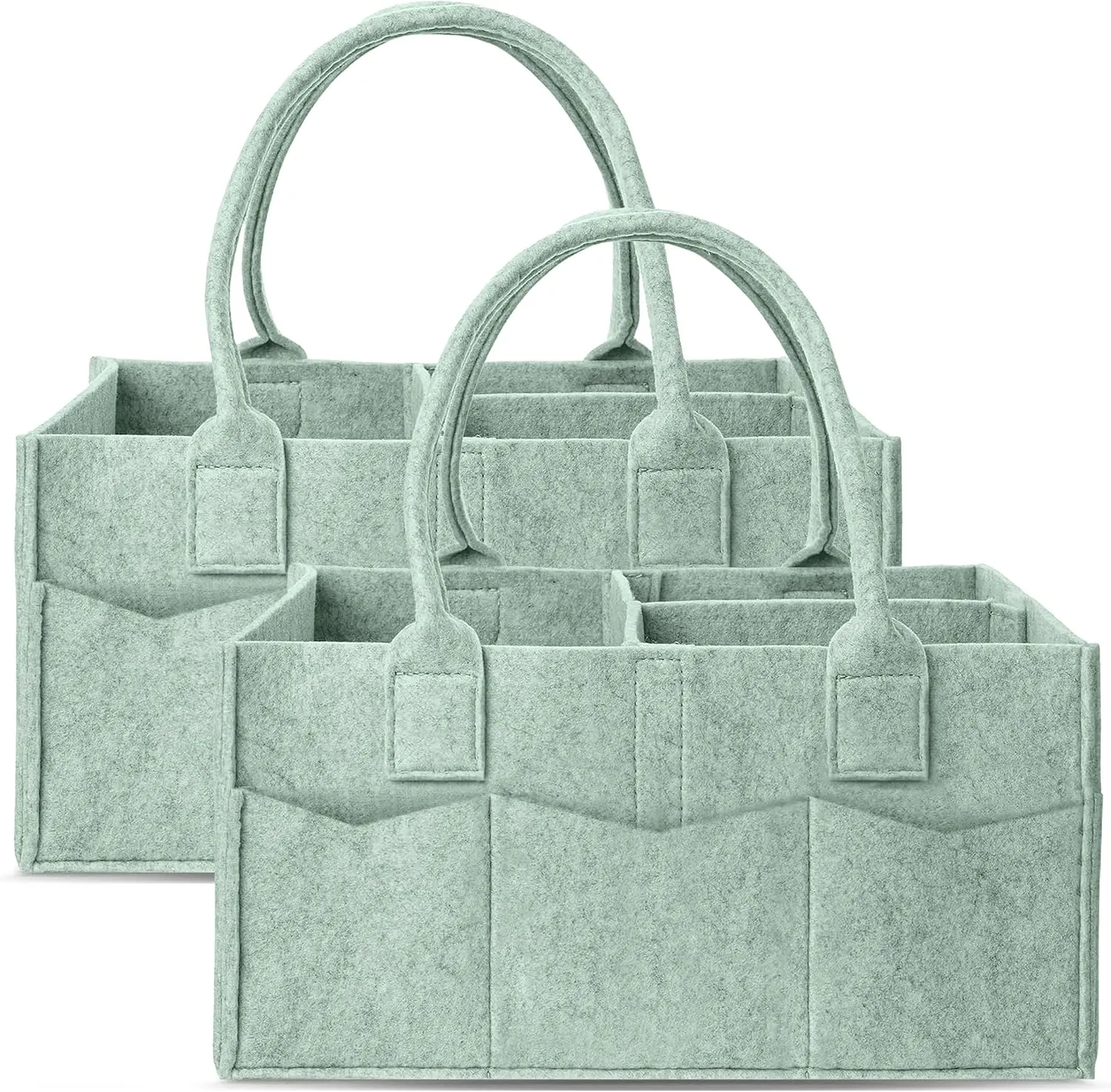 Cute Castle 2 Pack Diaper Caddy Organizer - Portable Baby Caddy Organizer with Handle, Nursery Storage Bin and Car Organizer for Girls, Boys - Baby Gift Basket - Green