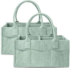 Cute Castle 2 Pack Diaper Caddy Organizer - Portable Baby Caddy Organizer with Handle, Nursery Storage Bin and Car Organizer for Girls, Boys - Baby Gift Basket - Green