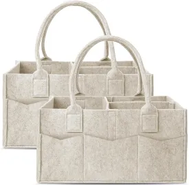 Cute Castle 2 Pack Diaper Caddy Organizer - Portable Baby Caddy Organizer with Handle, Nursery Storage Bin and Car Organizer for Girls, Boys - Baby Gift Basket - Oatmeal