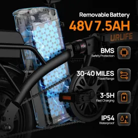 Electric Bike for Adults, 14" Folding Electric Bike, 500W Peak Motor, 48V 375Wh Removeable Battery, 40 Miles Max Range, Mini E Bikes for Adults and Teens