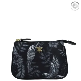 Fabric with Leather Trim Zip Travel Pouch - 13008