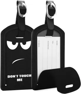 FINTIE 2 Pack Luggage Tags, Leather Name ID Labels with Privacy Cover for Travel Bag Suitcase, Theme - Don't Touch Me
