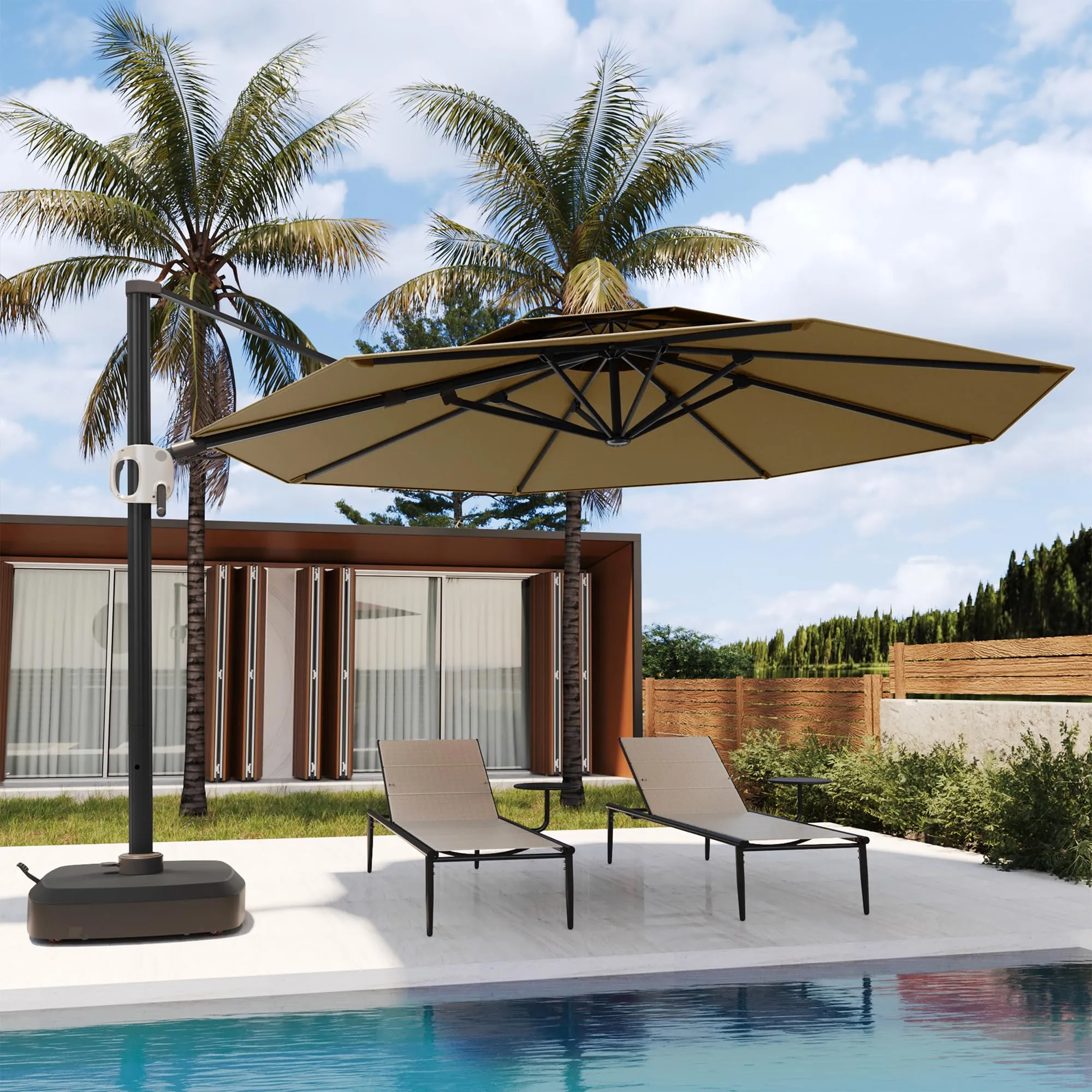 Flame&Shade 11 ft Double Roof Round Offset Cantilever Patio Umbrella